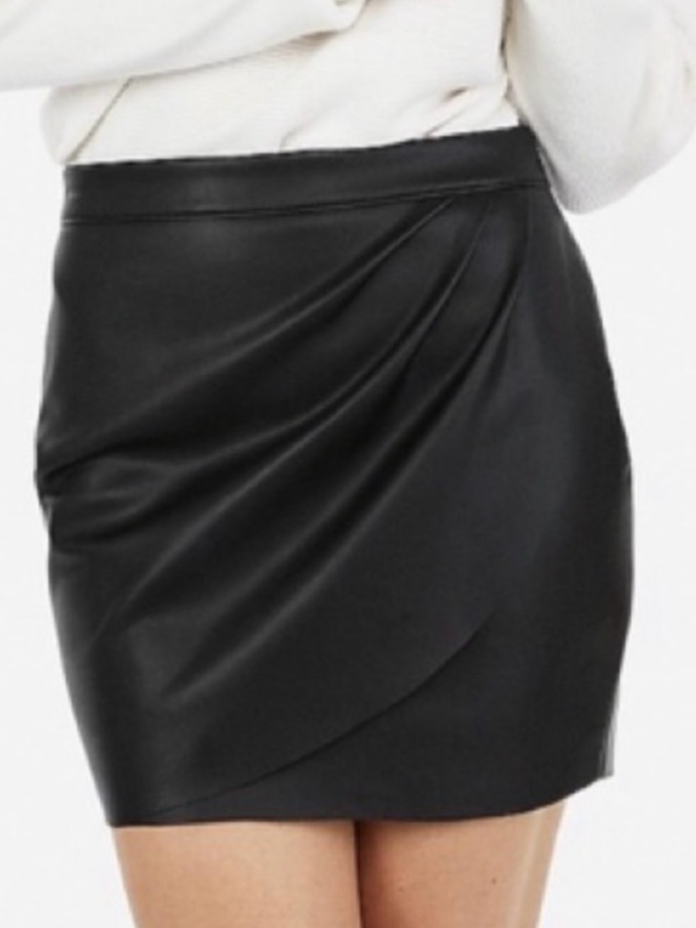 Express Black‎  Asymmetrical Faux Leather Mini Skirt with Draped Detail